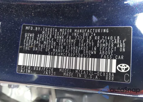 2024 Toyota Corolla Se from USA, damaged, VIN 5YFS4MCE8RP208237